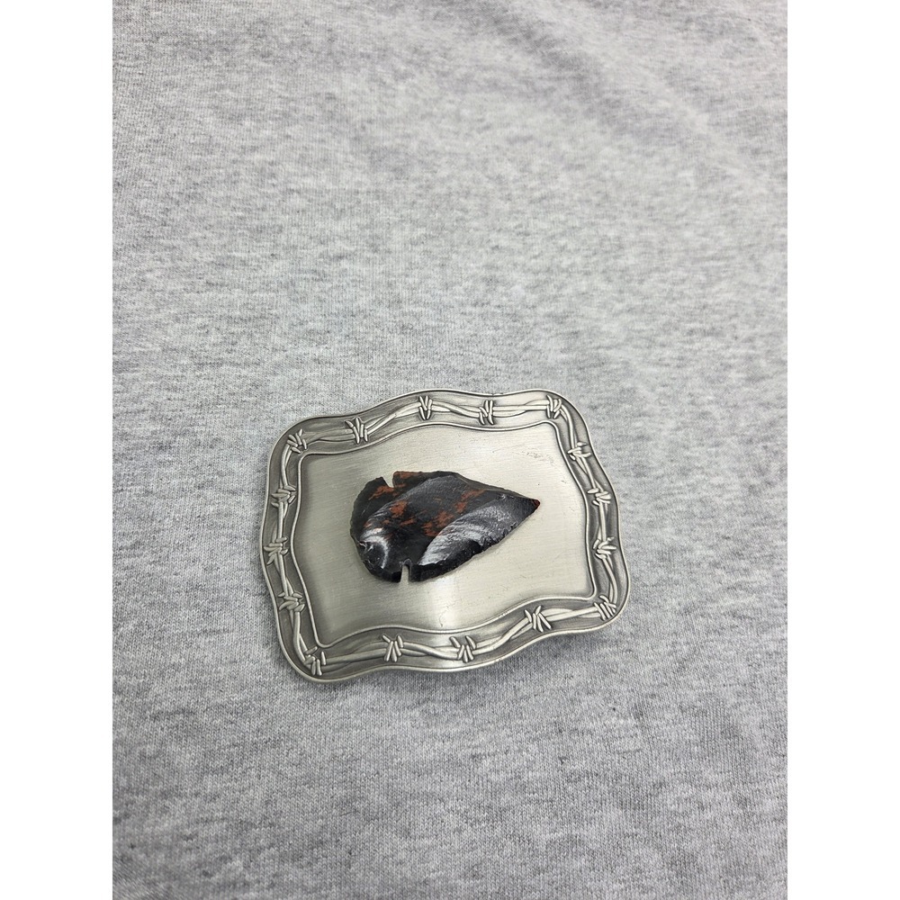 Vintage Hand Chipped Black Mahogany Obsidian Arrowhead Belt Buckle Southwestern